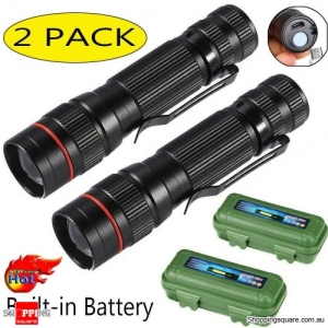2 Packs LED Tactical Flashlight USB Rechargeable Super Bright Torch Lamp Light