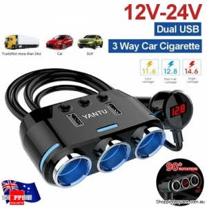 12V 3-USB Port LCD Car Charger Lighter Double Power Adapter Socket Splitter