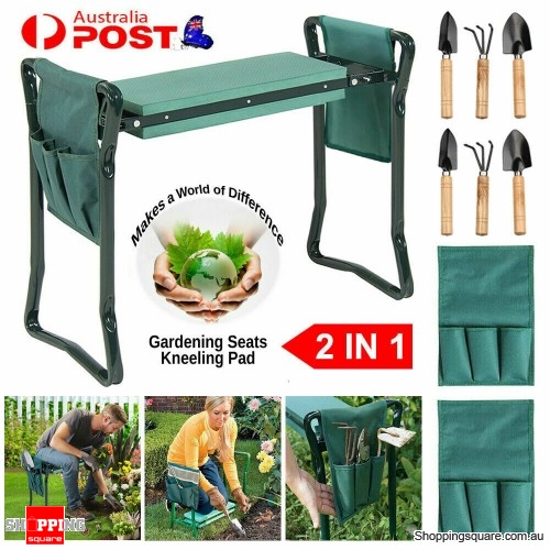2 in1 Garden Kneeler Padded Pad Seat Stool Gardening Work Free 6 Tool 2 Pouches