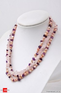 7-8mm Purple Freshwater Pearl with Purple & Pink Crystals Necklace