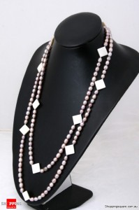 7-8mm Pink Freshwater Oval Pearl with Mother Pearls Shell Necklace