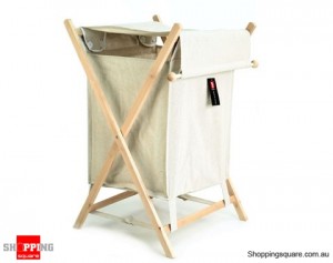 Foldable Laundry Hamper with Lid Canvas Wooden Frame Basket
