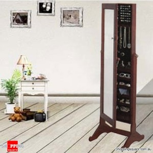 Wooden Mirrored Jewellery Full Length Cabinet - Walnut Colour