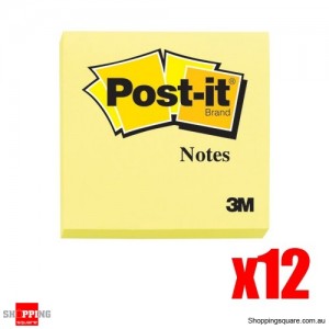 12 x 100 Sheets 3M Post-it 76x76mm Yellow-Per Sheets Per Pad