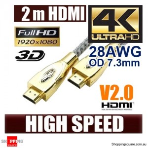 2m Ultra Premium HDMI Cable Gold Plated V2.0 High Speed 3D 4K Ultra HD Audio