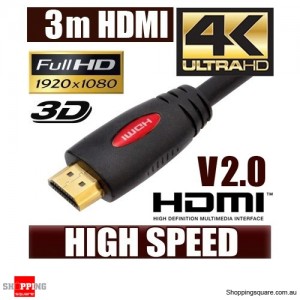 3M HDMI Cable v2.0 3D High Speed with Ethernet HEC 4K Ultra HD Digital Gold Plated  Red