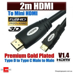 MINI 2M HDMI Cable , High Speed with Ethernet and 1080p , 3D function ,White Colour Black Word