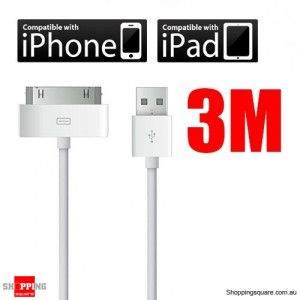 3 Metre iPhone 4 4S Long USB Data Sync Charger Cable 4 iPad iPod 10ft 