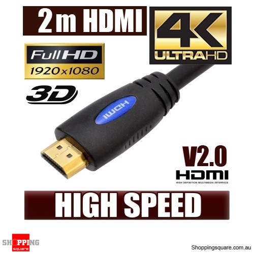 2M HDMI Cable v2.0 3D High Speed with Ethernet HEC 4K Ultra HD Digital Gold Plated Blue Colour