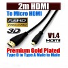 2m Ultra Premium Micro-HDMI to HDMI Cable Gold Plated V1.4 High Speed 3D Audio 1080P 