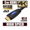 5M HDMI Cable v2.0 3D High Speed with Ethernet HEC 4K Ultra HD Digital Gold Plated Blue