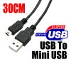 30 cm USB to Mini USB Charging data Cable Black