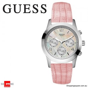 Guess Stainless Steel Analogue Pink Leather Strap Womens Watch