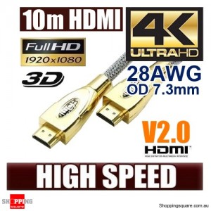 10m Ultra Premium HDMI Cable Gold Plated V2.0 High Speed 3D 4K Ultra HD Audio