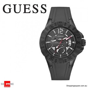 Guess Men's Stainless Steel Black Dial Rubber Band Sports Watch 