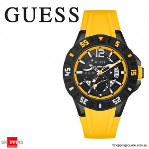 Guess Men's Stainless Steel Black Skeletonized Dial Yellow Magnum Sports Watch