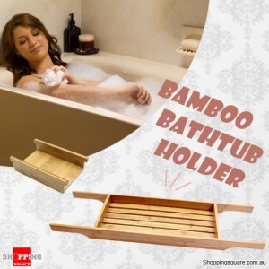 New Bamboo Bath Tub Caddy Holder Tray Holder + Bonus Removable Mobile Phone Tray
