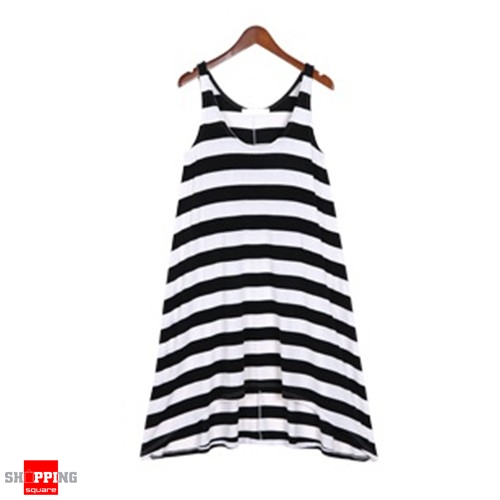 Summer Casual Elegant Stripe Irregular Beach Long Dress Black Colour ...