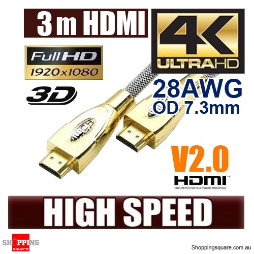 3m Ultra Premium HDMI Cable Gold Plated V2.0 High Speed 3D 4K Ultra HD Audio