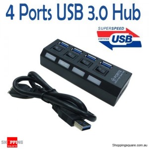 4 Ports USB 3.0 HUB With On Off Switch For PC Desktop Laptop Mac