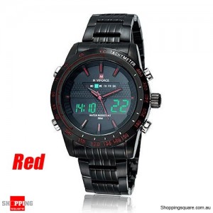 Mens Naviforce NF9024 Military Army Style Wrist Watch Dual Display with Week & Date Red Colour