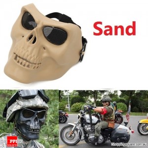 Tactical Military Skull Skeleton Full Face Security Mask for War Game Hunting Costume Party Sand Colour