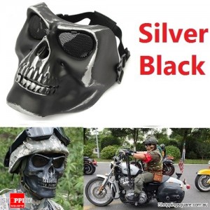 Tactical Military Skull Skeleton Full Face Security Mask for War Game Hunting Costume Party Silver Black Colour