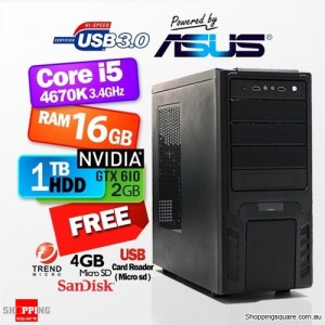 Apus Gaming Computer Intel i5 PHPC4670KRG-R16H1W7-1 Desktop PC - Haswell Spirit Intel i5 4670K Quad Core PC UNLOCK EDITION