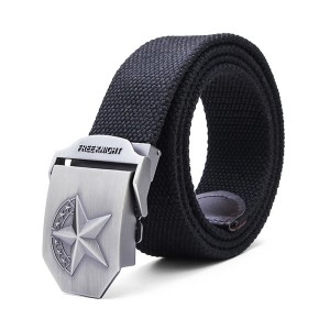 140CM Men's Belt Strip with Extended Thickening Canvas Weaving Buckle Black Colour