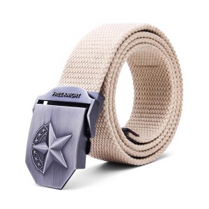 140CM Men's Belt Strip with Extended Thickening Canvas Weaving Buckle Khaki Colour