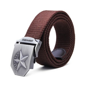 140CM Men's Belt Strip with Extended Thickening Canvas Weaving Buckle Coffee Colour
