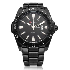 CURREN 8110 Date Sport Stainless Steel Men's Wrist Watch Battery Operated Black Colour