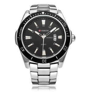 CURREN 8110 Date Sport Stainless Steel Men's Wrist Watch Battery Operated Silver Colour