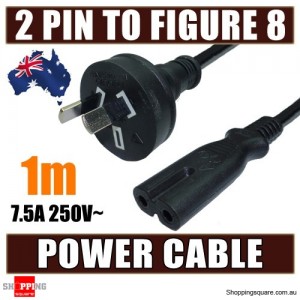 1M Mains Power Lead Cord Cable AU 2-Pin to Figure 8 Plug 250V 7.5A SAA