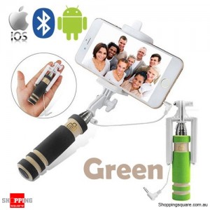 Bluetooth Wired Mini Monopod Telescopic Selfie Stick Remote Holder for iPhone Android Green Colour