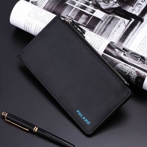 Universal Men Vertical PU Dual Zippers Multi-slot Wallet Bag For 5.5" Smartphone Black Colour