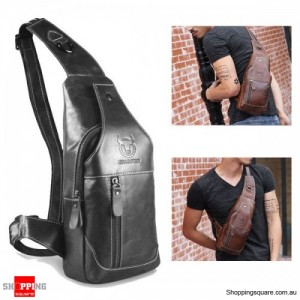 Men's Cowboy Genuine Leather Business Casual Shoulder Crossbody Bag - Black Colour