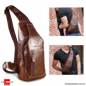 Men's Cowboy Genuine Leather Business Casual Shoulder Crossbody Bag - Brown Colour