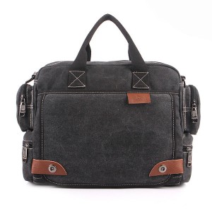 Men's Casual Retro Canvas Multifunctional 14 inch Laptop Crossbody Handbag Bag Black Colour