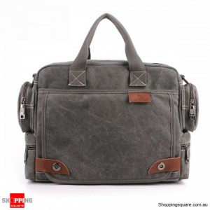 Men's Casual Retro Canvas Multifunctional 14 inch Laptop Crossbody Handbag Bag Gray Colour