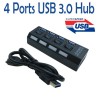 4 Ports USB 3.0 HUB With On Off Switch For PC Desktop Laptop Mac