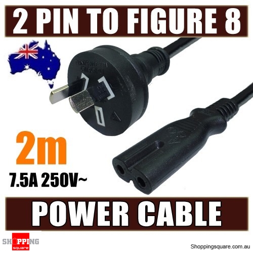 2M Mains Power Lead Cord Cable AU 2-Pin to Figure 8 Plug 250V 7.5A SAA