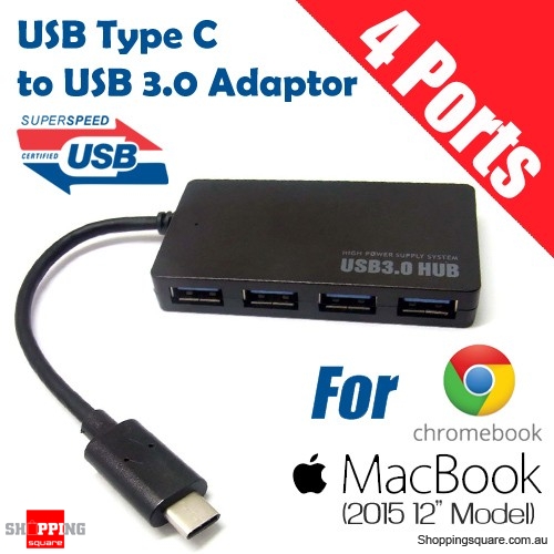 3.1 Type C to USB 3.0 A 4 Ports USB Hub Adapter Connector for 2015 Macbook 12 Inch Black Colour