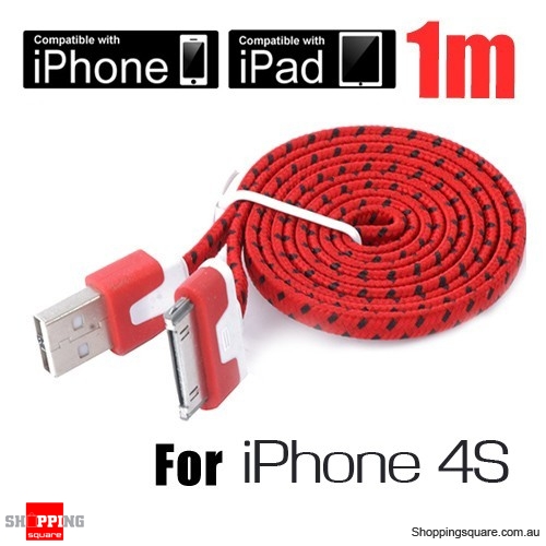 3m Nylon Braided USB Data Charger Cable for iPhone 4S 4 ipad ipod 2 3 3G Red Colour