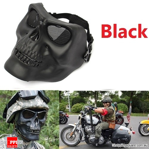 Tactical Military Skull Skeleton Full Face Security Mask for War Game Hunting Costume Party Black Colour