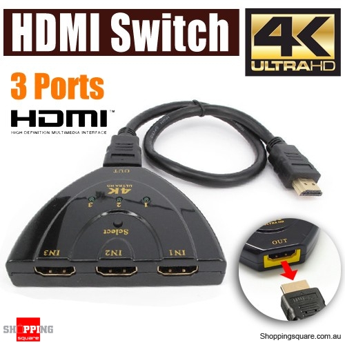 3 Ports 4K Ultra HD HDMI Auto Switch Splitter Hub for HDTV Xbox PS3 with Cable