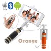 Bluetooth Wired Mini Monopod Telescopic Selfie Stick Remote Holder for iPhone Android Orange Colour