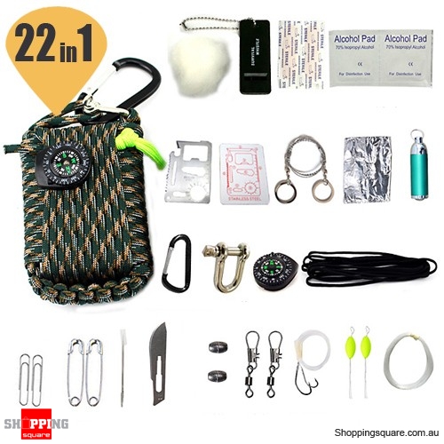 22 In1 Multifunctional Survival Emergency First Aid Kit Tools for Outdoor Fishing Parachute Cord