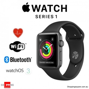 Apple Watch 38mm Series 1 Space Gray Aluminium Case with Black Sport Band Smart Watch