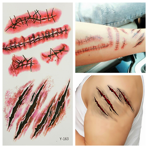 Waterproof Terror Wound Blood Scar Temporary Tattoo Sticker for Halloween Party